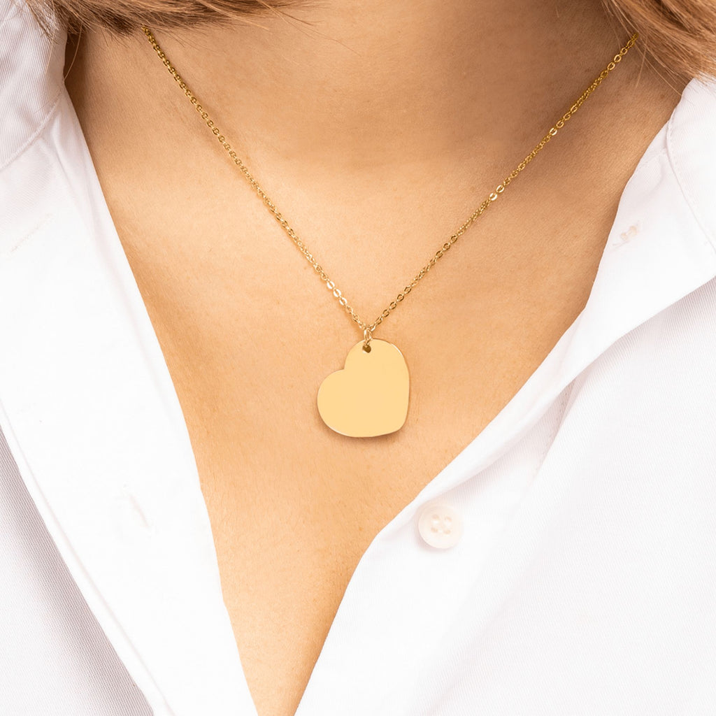 Collier Cœur Personnalisé - Gravure au Choix - Plaqué Or 18 Carats